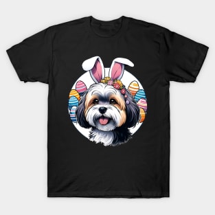 Lowchen Enjoys Easter with Bunny Ears and Eggs T-Shirt